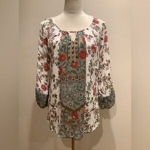 Style & Co. White Floral Embellished Blouse Size XS